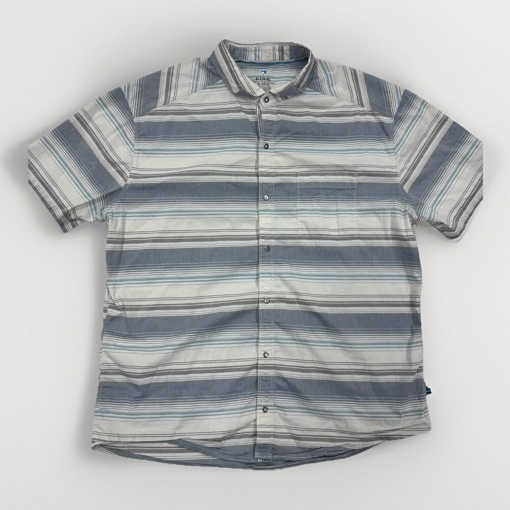 Kuhl Button Up Shirt Mens Size XL Blue Gray Stripes Short Sleeve Casual